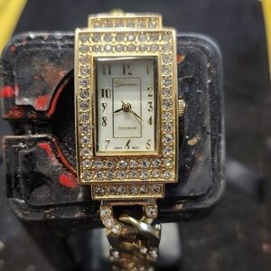 VINTAGE Geneva Platinum Goldtone ICED out Tank Watch!!!!!!